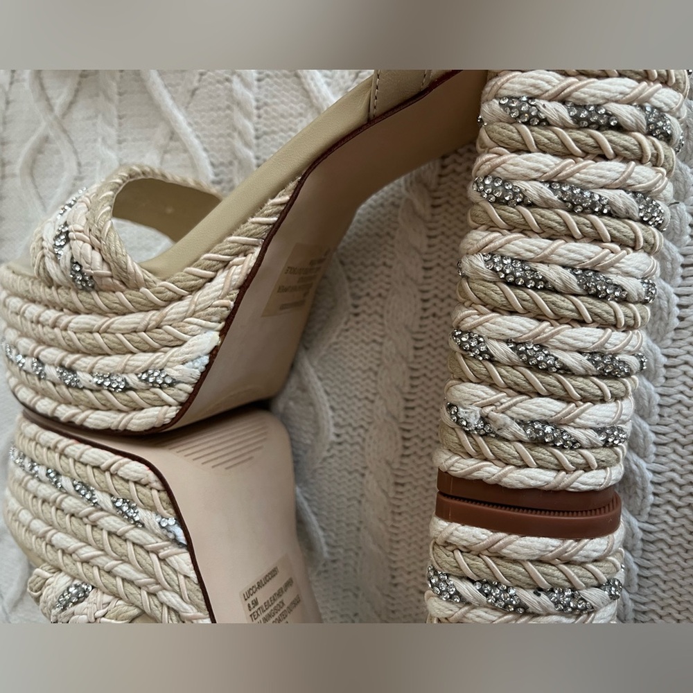 Steve Madden Cream Woven “Lucci” Platform Sandals Various Sizes - Picture 13 of 15